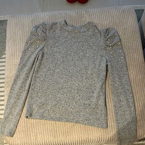 Zara Gray Long Sleeve Top with Pearl Details